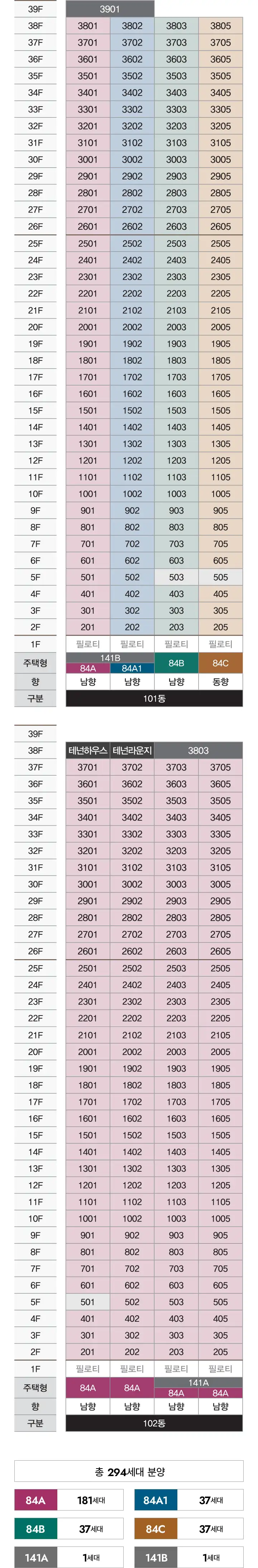 동·호수배치도 M 001